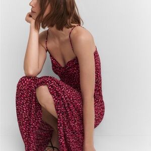 NWT Mango MNG Vibrant Red Floral Ruched Midi Dress S Small 4